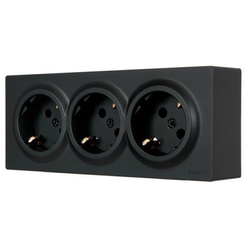 розетка 3 поста LEZARD Leto ПБТ с/з чёрный бархат