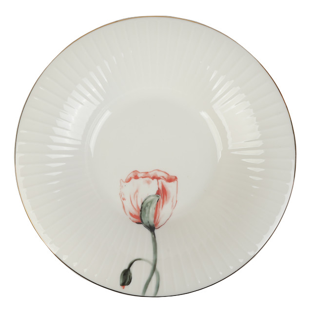 тарелка TODELIA Маки 21,7см глубокая костяной фарфор