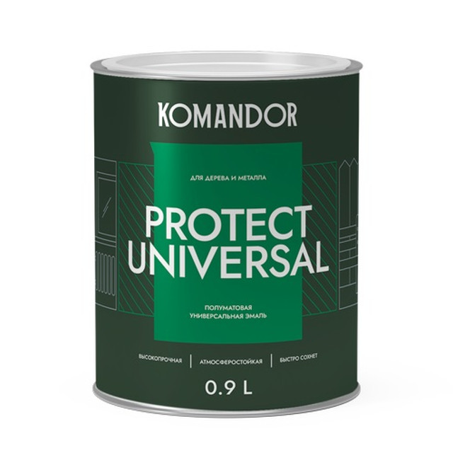 эмаль универсальная KOMANDOR Protect Universal база С 0,9 л полуматовая бесцветная, арт.S1315003001