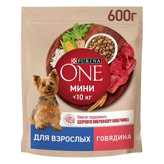 корм для собак Purina ONE для взрослых мелких и карликовых пород говядина и рис сухой 0,6кг