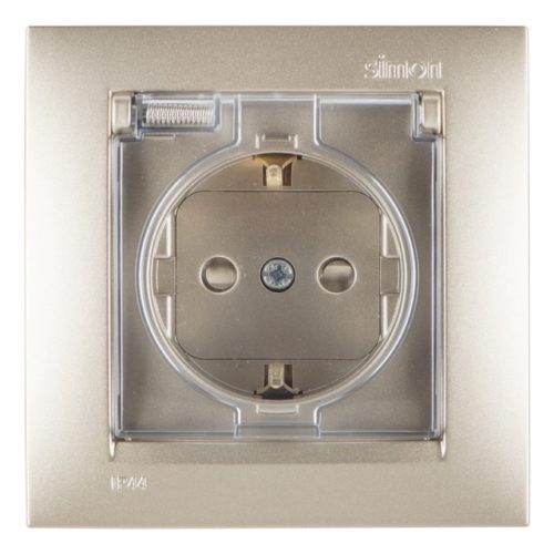 розетка 1 пост SIMON серия 15 IP44 с/з с/ш с/к шампань