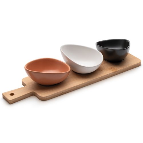 менажница APOLLO Scenario 3 секции на подставке 33х9,5х1см каменная керамика, бамбук