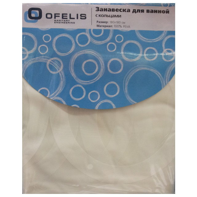 занавеска для ванной OFELIS Круги 180х180см PEVA белая