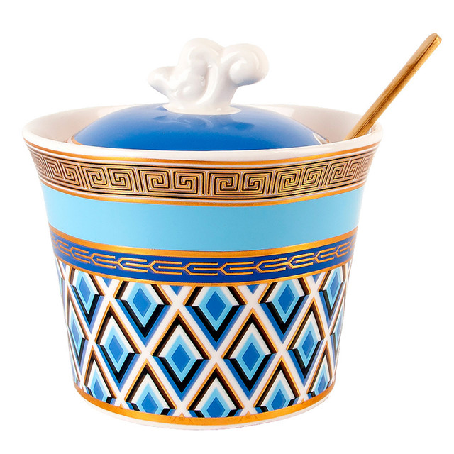 сахарница NOUVELLE HOME Golden Blue 250мл с ложкой фарфор