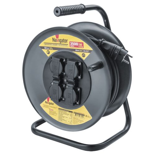 удлинитель на катушке NAVIGATOR 4 гнезда КГ c/з IP44 3x2.5мм 16А 50м