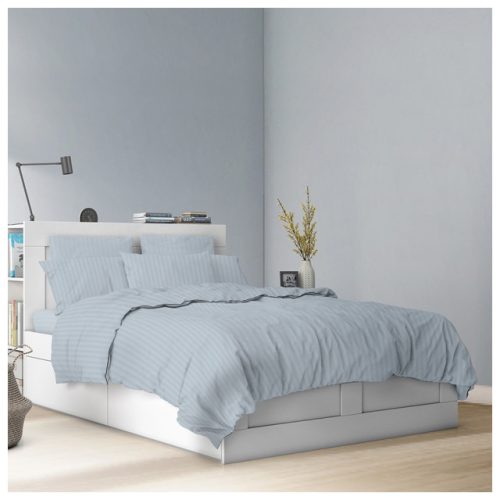 постельное белье 1,5сп COTTONIKA сатин-страйп 2 нав.50х70см голубое, арт.1,5сп5х7стр.гол