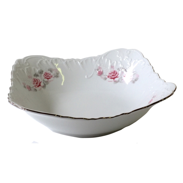 салатник CMIELOW Рококо Бледная роза отводка платиной прямоугольный 27см 1,2л фарфор