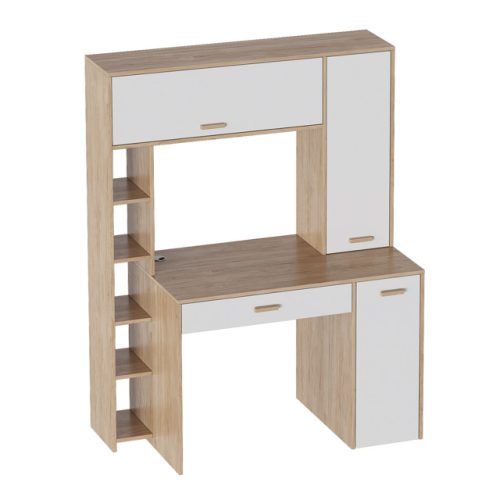 стол компьютерный Калгари 1272x600x1632мм дуб натуральный светлый/белый матовый ЛДСП/МДФ