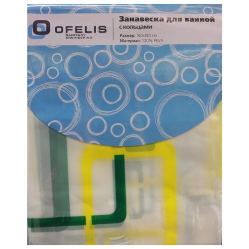 занавеска для ванной OFELIS Квадраты 180х180см PEVA зелено-желтая