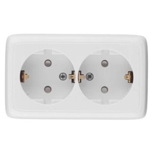 розетка 2 поста HEGEL Alfa Slim с заземлением с/ш белый