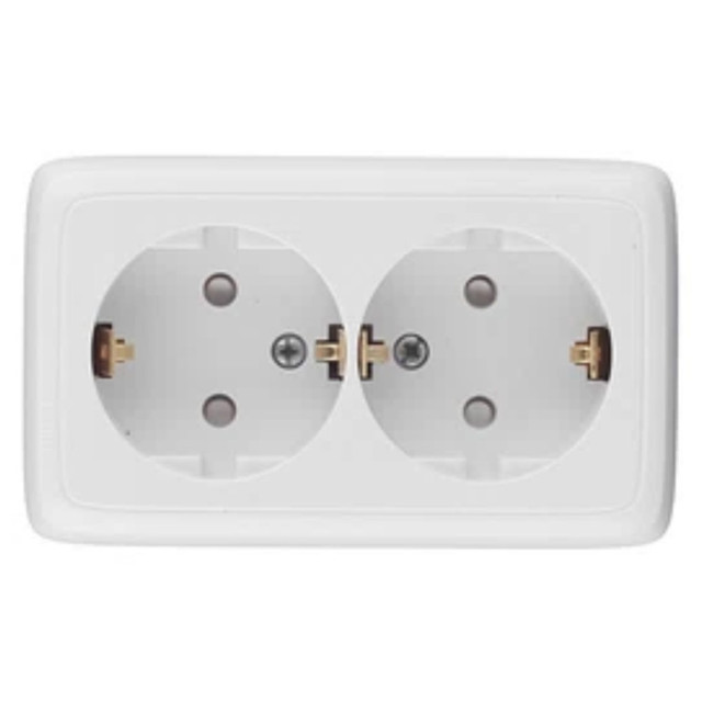 розетка 2 поста HEGEL Alfa Slim с заземлением с/ш белый