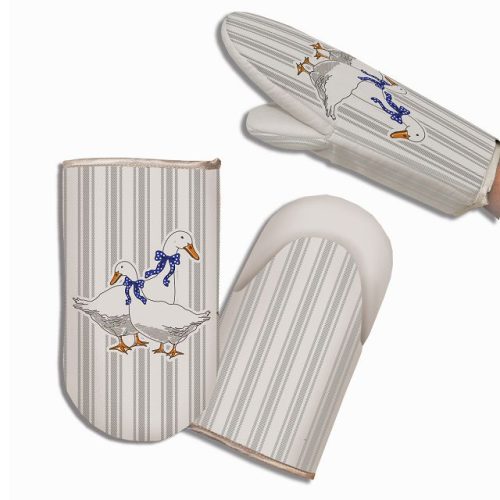 прихватка кухонная варежка Гуси 29см серая, арт.219-Гуси