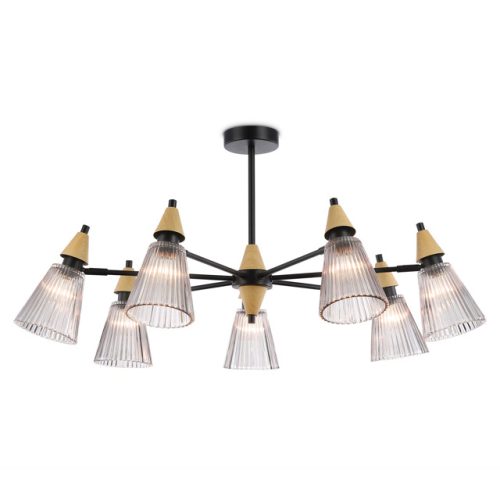 люстра потолочная AMBRELLA High Light E14х7 40Вт черный/светлое дерево/дымчатый