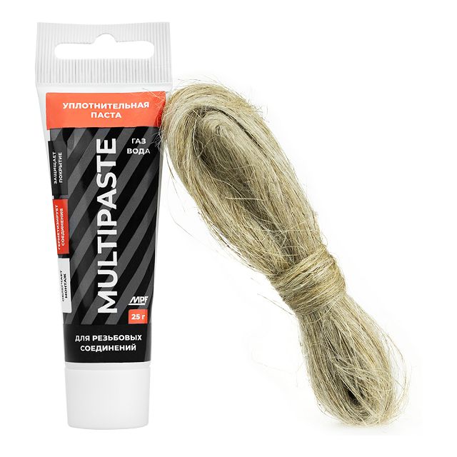 комплект паста уплотнительная универсальная MULTIPASTA (вода, пар, газ) 25 гр + лён Premium в тубе