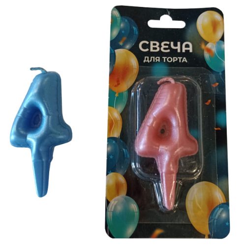 свеча для торта Воздушный шарик Цифра 4 3х7см 1ч/г в ассортименте