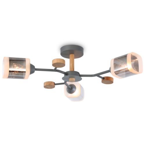 люстра потолочная AMBRELLA Traditional E27х3 60Вт серый/светлое дерево/дымчатый