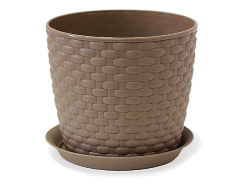 горшок с поддоном Ротанг 2л d15,5см h13,6см темно-бежевый пластик