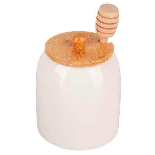 банка для меда NOUVELLE HOME Naturel  0,38л 9х9х11,5см с ложкой фарфор бамбук