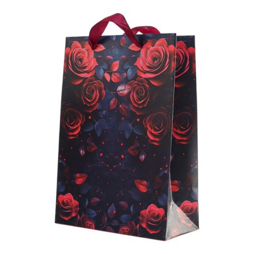 пакет Флористика розы 23х33х11см меловка 200 г/кв.м матовая ламинация красный/чёрный