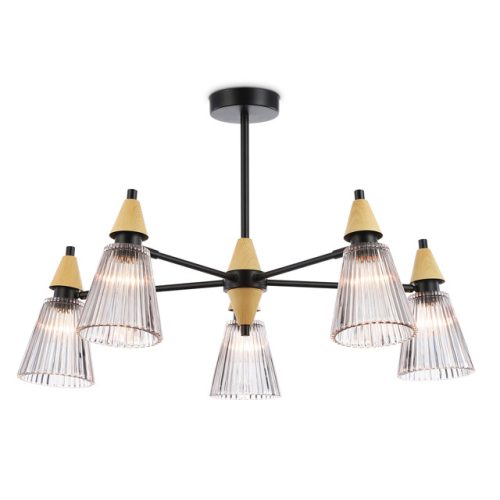 люстра потолочная AMBRELLA High Light E14х5 40Вт черный/светлое дерево/дымчатый