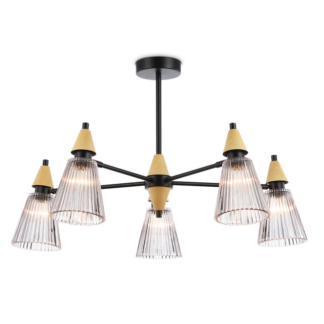 люстра потолочная AMBRELLA LIGHT Хай Лайт E14х5 40Вт черный/светлое дерево/дымчатый