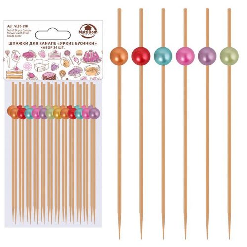 пики для канапе MULTIDOM Яркие бусинки 24шт 12см дерево