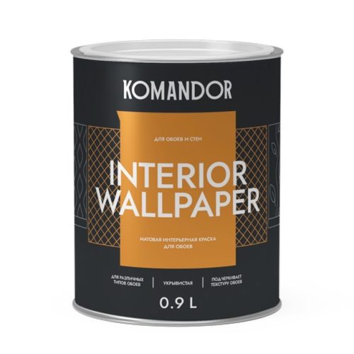 краска в/д KOMANDOR Interior Wallpaper база А матовая для обоев 0,9 л белая, арт.S1306001001