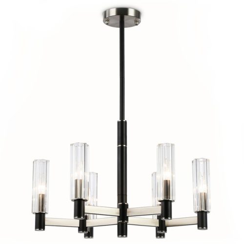 люстра потолочная AMBRELLA High Light E14 6х40Вт сатин никель/черный/прозрачный