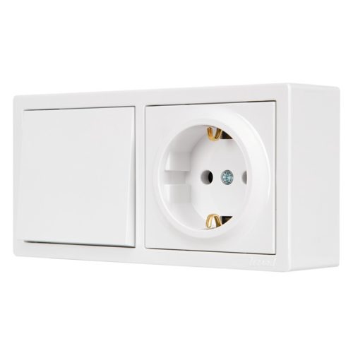 блок выключатель 1-клавишный и розетка LEZARD Leto с/з белый