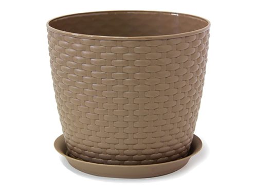 горшок с поддоном Ротанг 4,7л d21см h18см темно-бежевый пластик