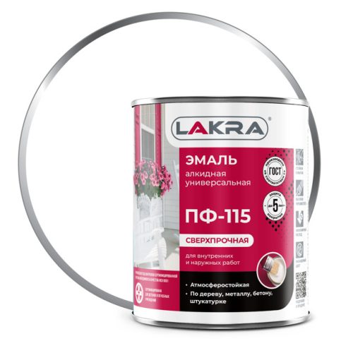 эмаль алкидная ЛАКРА ПФ-115 белая глянцевая 0,9кг, арт.0007684