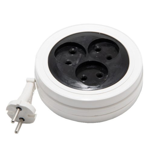 удлинитель РЕАЛЬНАЯ ЭЛЕКТРИКА 3м 3-местный б/з круглый рулетка УЗ-3 черно-белый