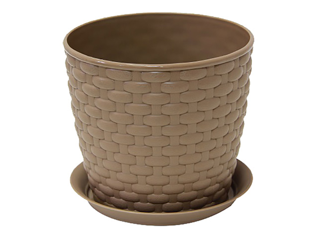 горшок с поддоном Ротанг 1л d13,5см h12см темно-бежевый пластик