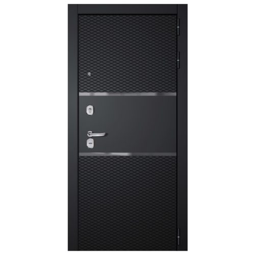 дверь входная Диамант чёрный муар зеркало белый 870мм правая