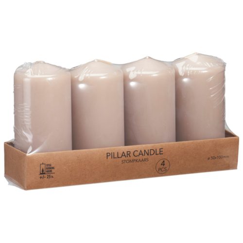 набор свечей-столбиков 4шт 5х10см 25ч/г бежевый без аромата