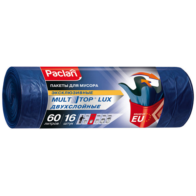 пакеты для мусора PACLAN Multi-Top Lux 60л 60x75см 30мкм 16шт