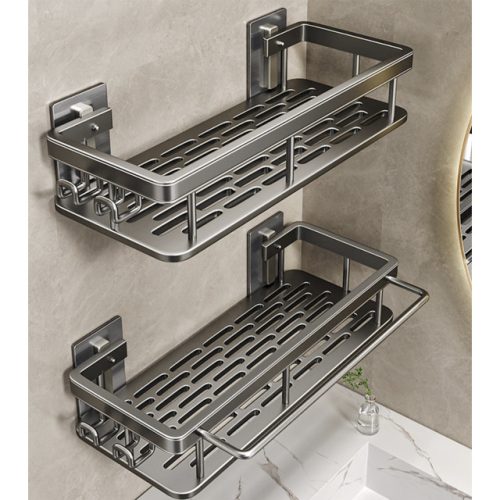 полка для ванной прямоугольная двойная алюминий серый