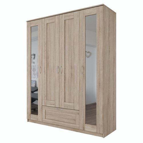 шкаф СИРИУС 4 двери 2 зеркала и 1 ящик 1561x1900x502мм сонома ЛДСП