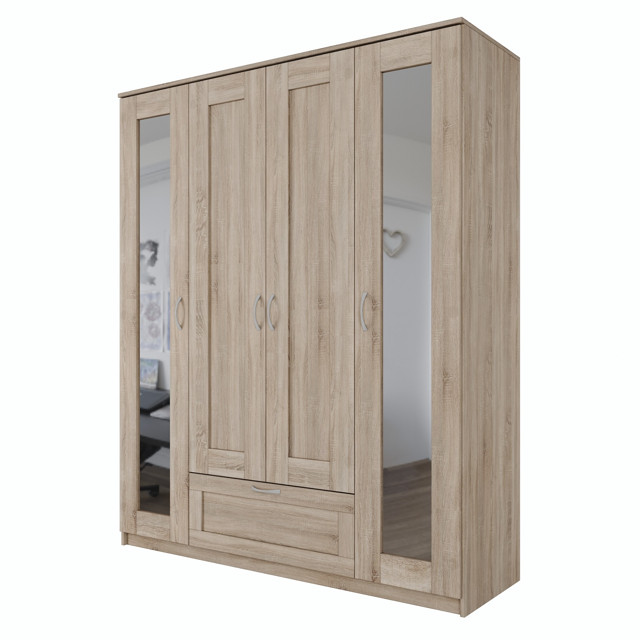 шкаф СИРИУС 4 двери 2 зеркала и 1 ящик 1561x1900x502мм сонома ЛДСП