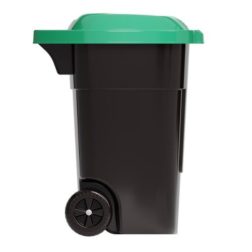 бак для мусора 65л на колёсах чёрно-зелёный