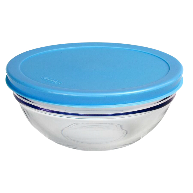 салатник PASABAHCE Chef's 23см 2,56л стекло с синей крышкой