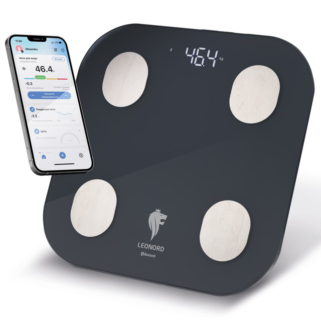 весы напольные LEONORD LE-1216 стекло до 180кг диагностические черный