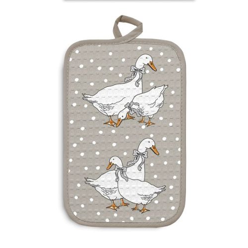 прихватка кухонная Гуси горох 14х22см бежевая, арт.020-Гуси беж