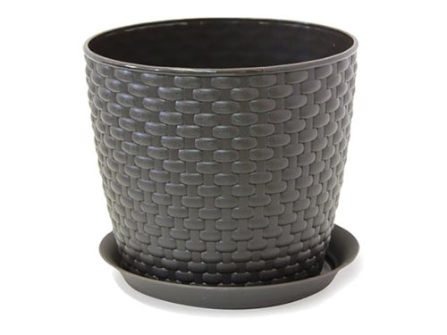 горшок с поддоном Ротанг 2л d15,5см h13,6см темно-коричневый пластик