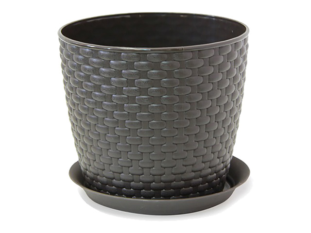 горшок с поддоном Ротанг 2л d15,5см h13,6см темно-коричневый пластик