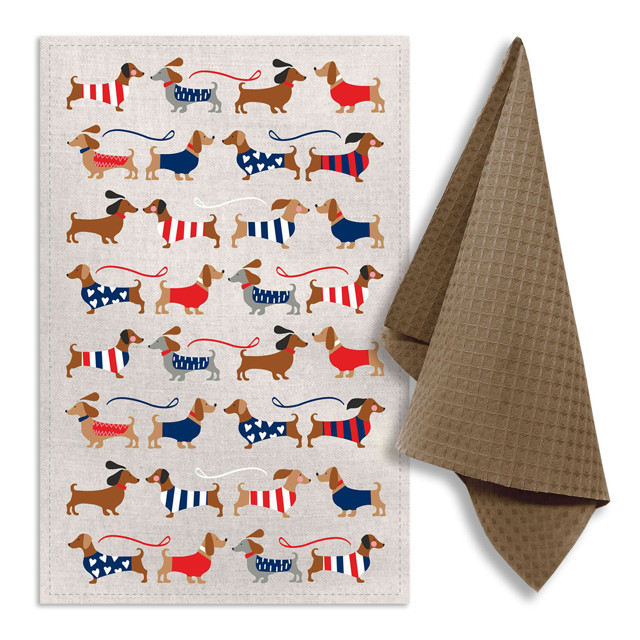 комплект полотенец кухонных ваф. Таксы 35х60см 2шт бежевый, арт.ЛВ-308-Таксы