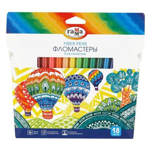 набор фломастеров ГАММА Классические 18цв 2,8мм смываемые круглые