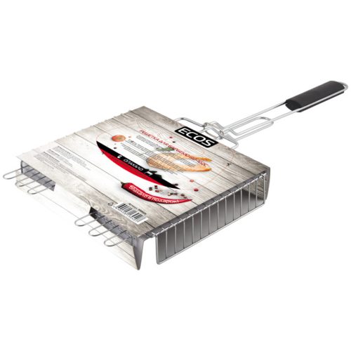 решетка-гриль ECOS 31х24х5см хром.сталь, дерево 65см общая длина