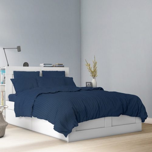 постельное белье 1,5сп COTTONIKA сатин-страйп 2 нав.50х70см синее, арт.1,5сп5х7стр.син