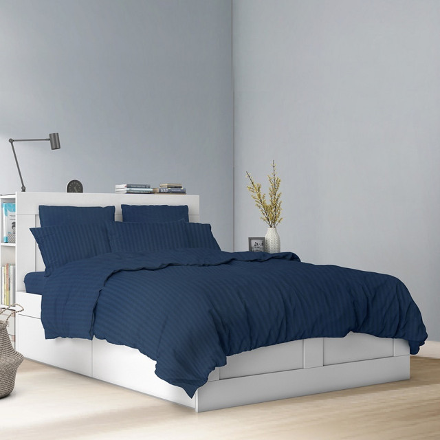 постельное белье 1,5сп COTTONIKA сатин-страйп 2 нав.50х70см синее, арт.1,5сп5х7стр.син